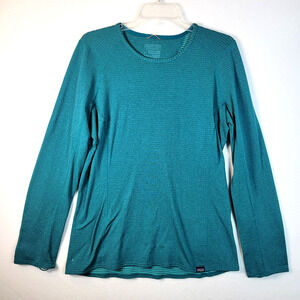 Patagonia Womens Capilene Baselayer Top Size Large Green Winter Warm Cabin Ski
